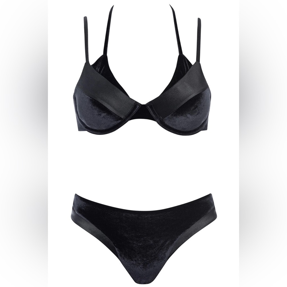Vetchy NEW Velvet Velour Black Underwire Swim Bra w Adjustable Straps w/sarong